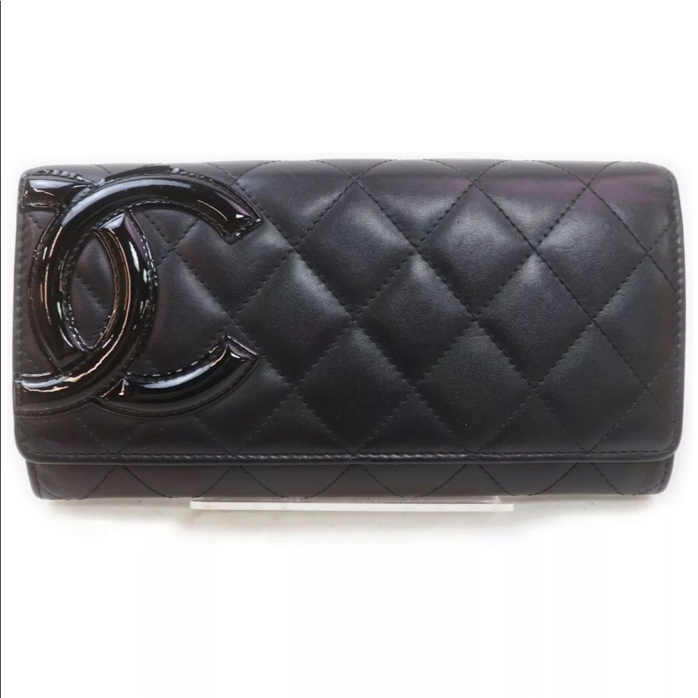 Chanel Cambon Long Bi Fold Black Hot Pink Wallet